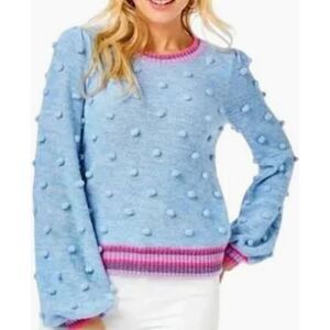Lilly Pulitzer Blue Pink Verna Pom Pom Sweater Women's Size Medium